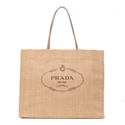 Prada Raffia Logo Tote Naturale 1 of 10