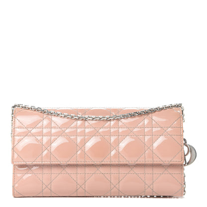 Christian Dior Patent Cannage Lady Dior Rendezvous Wallet On Chain Pink 1 of 20