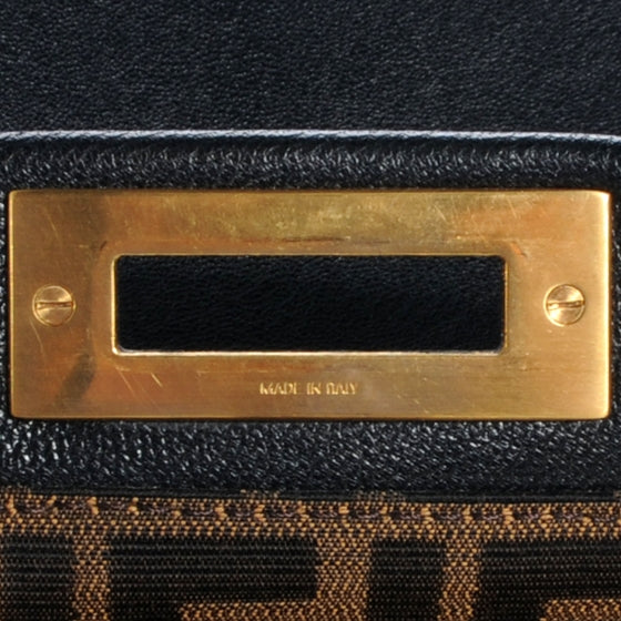 Fendi Goatskin Zucca Medium Peekaboo Iconic Satchel Black Tobacco 6 of 8