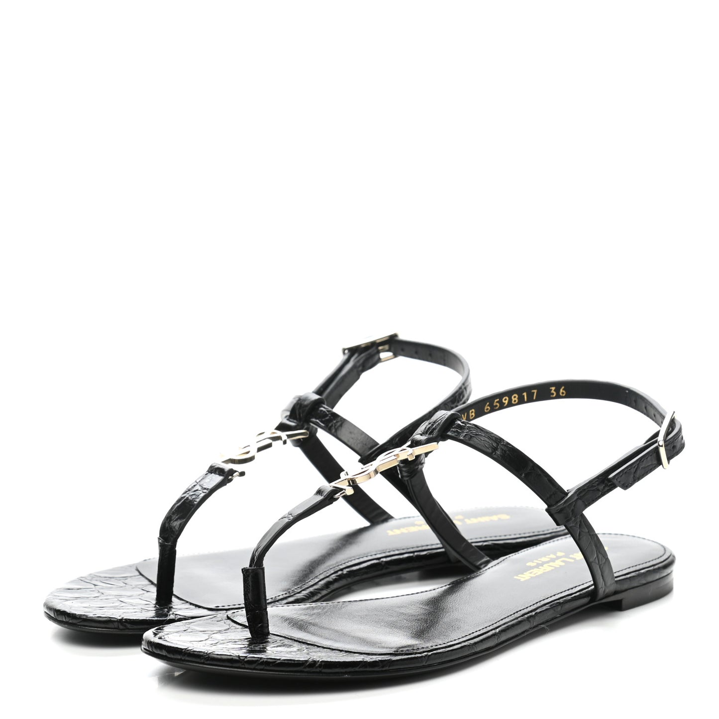 Patent Calfskin Cassandra Monogram Sandals 36 Black