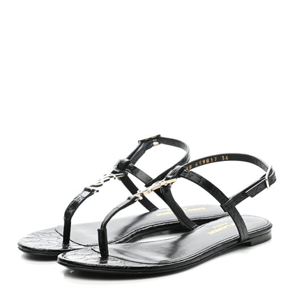 Saint Laurent Patent Calfskin Cassandra Monogram Sandals 36 Black 3 of 9