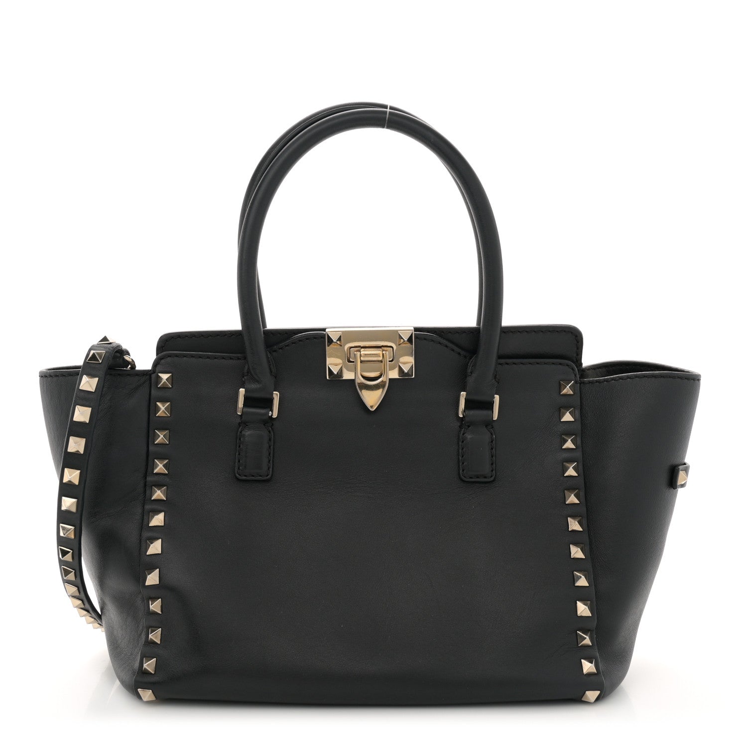 Valentino Garavani Vitello Small Rockstud Double Handle Tote Black 1 of 12