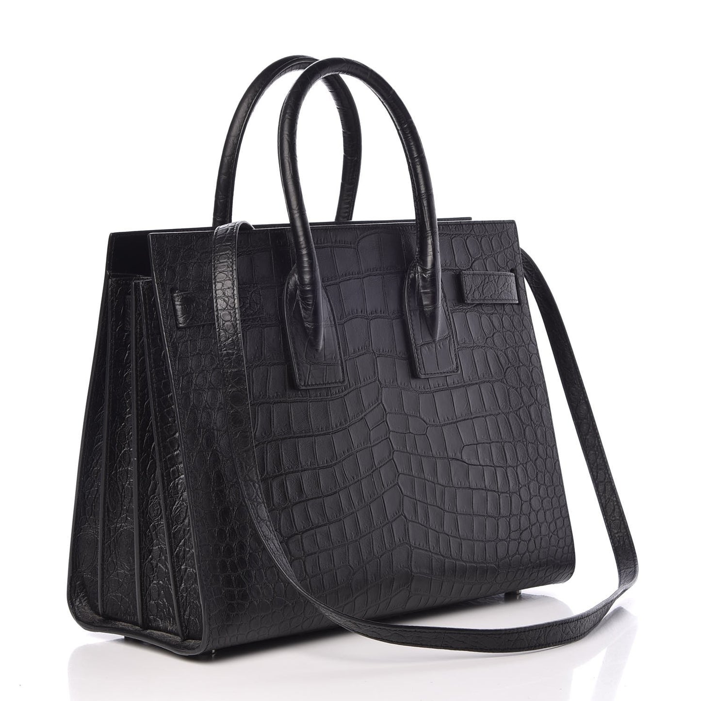 Calfskin Crocodile Embossed Small Sac de Jour Black