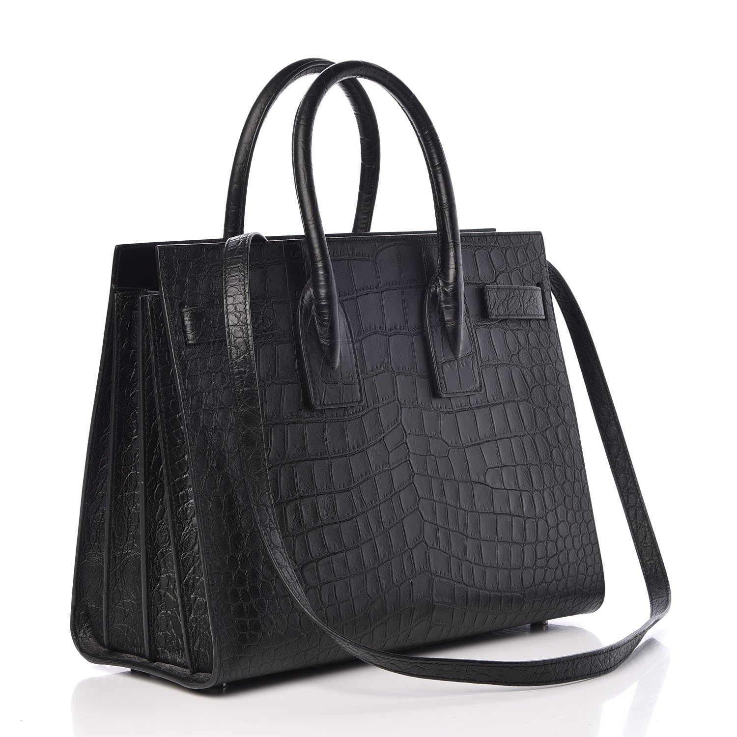 Saint Laurent Calfskin Crocodile Embossed Small Sac de Jour Black 3 of 7