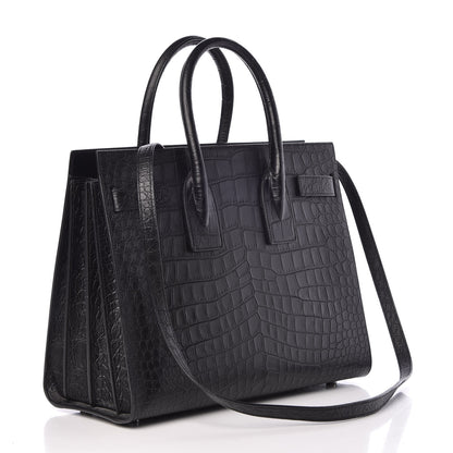 Saint Laurent Calfskin Crocodile Embossed Small Sac de Jour Black 3 of 7