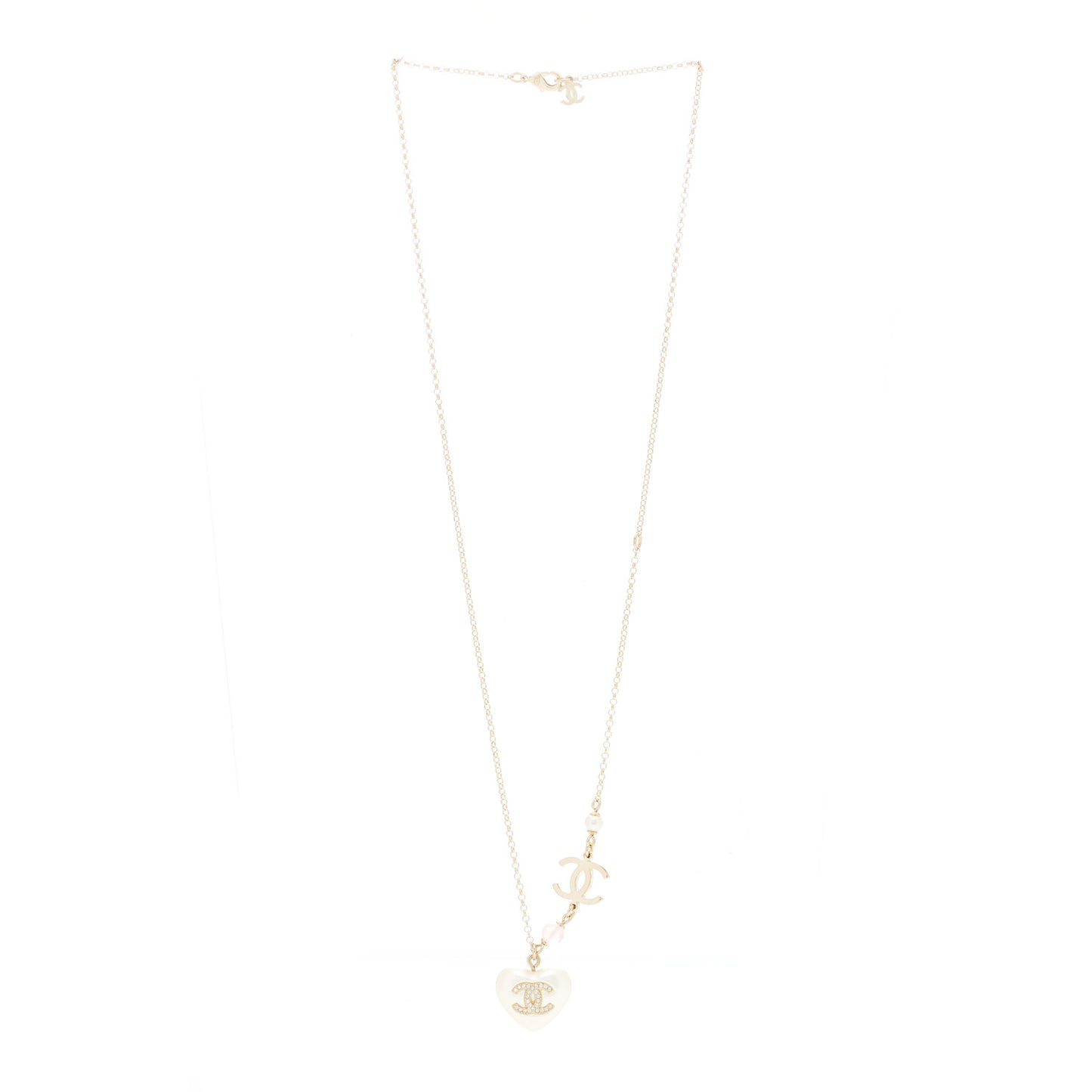 Resin Crystal CC Heart Necklace Pearly White Gold