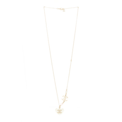 Chanel Resin Crystal CC Heart Necklace Pearly White Gold 3 of 6