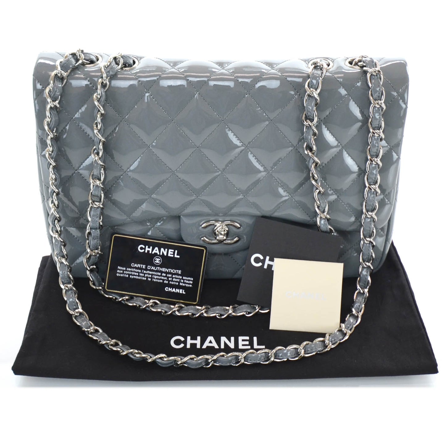 Patent Quilted Jumbo Flap Bag Grey