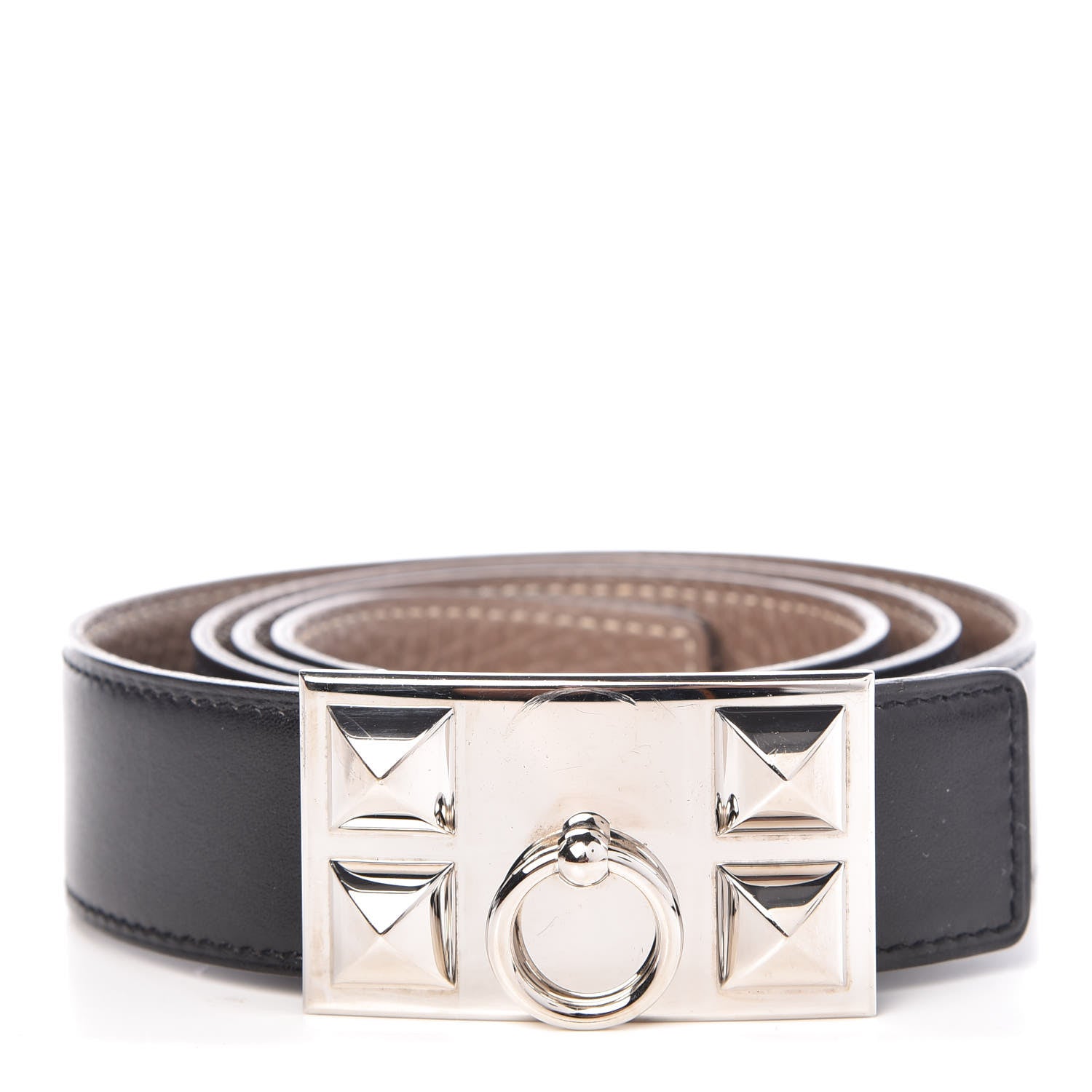 Hermes Box Togo Collier De Chien CDC Belt 90 Black Etoupe 1 of 6