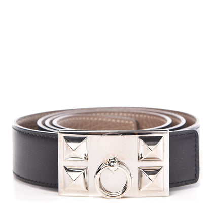Hermes Box Togo Collier De Chien CDC Belt 90 Black Etoupe 1 of 6