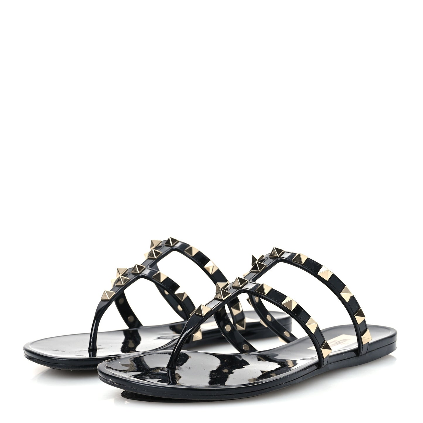 PVC Jelly Rockstud Caged Flat Thong Sandals 37 Black