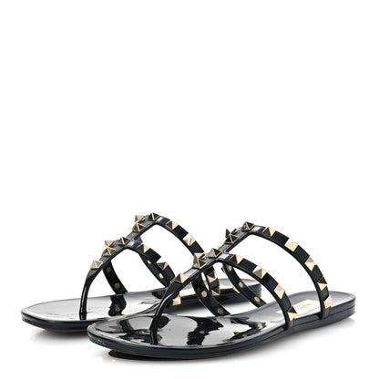 Valentino Garavani PVC Jelly Rockstud Caged Flat Thong Sandals 37 Black 4 of 9