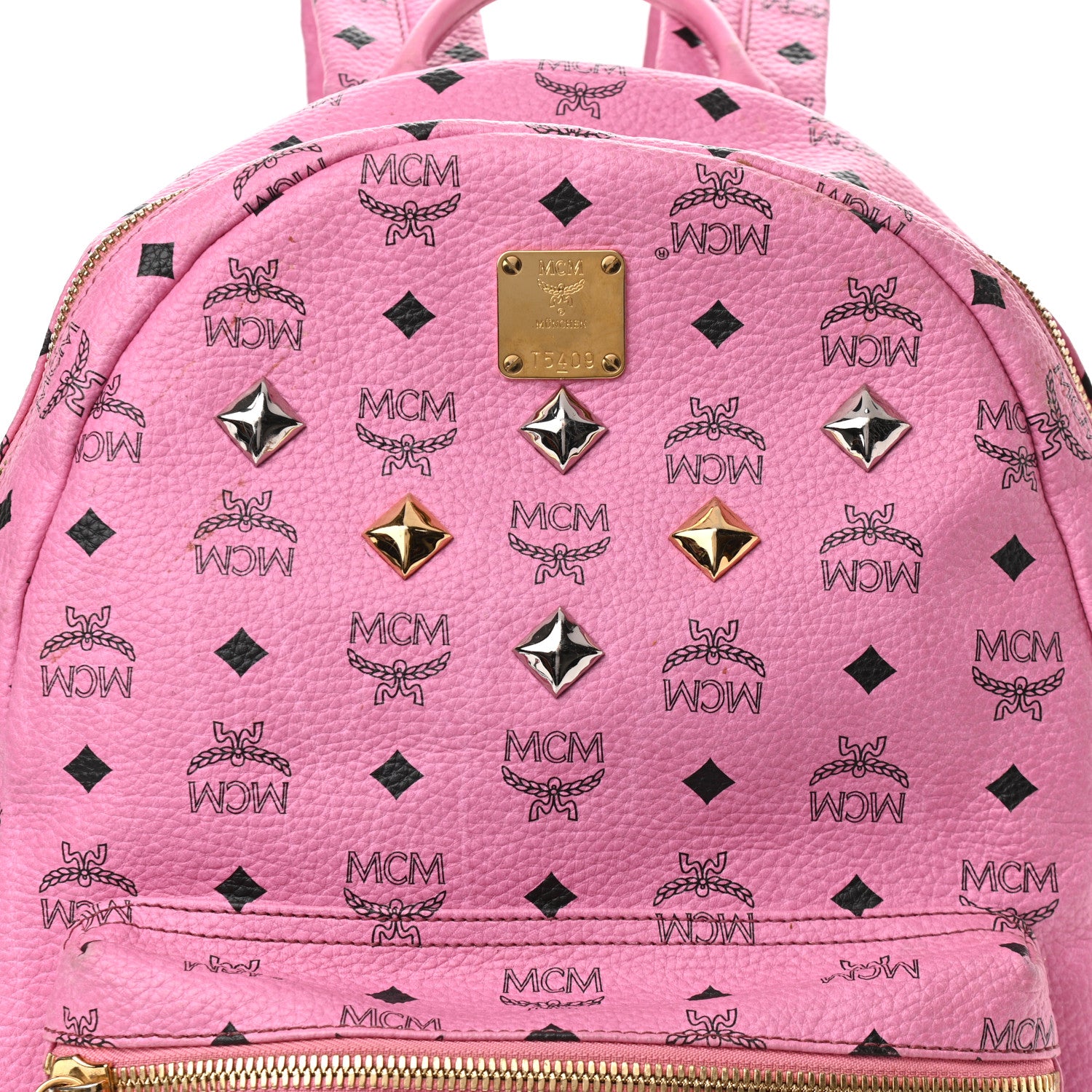 MCM Visetos Medium Sprinkle Stud Stark Backpack Pink 9 of 14