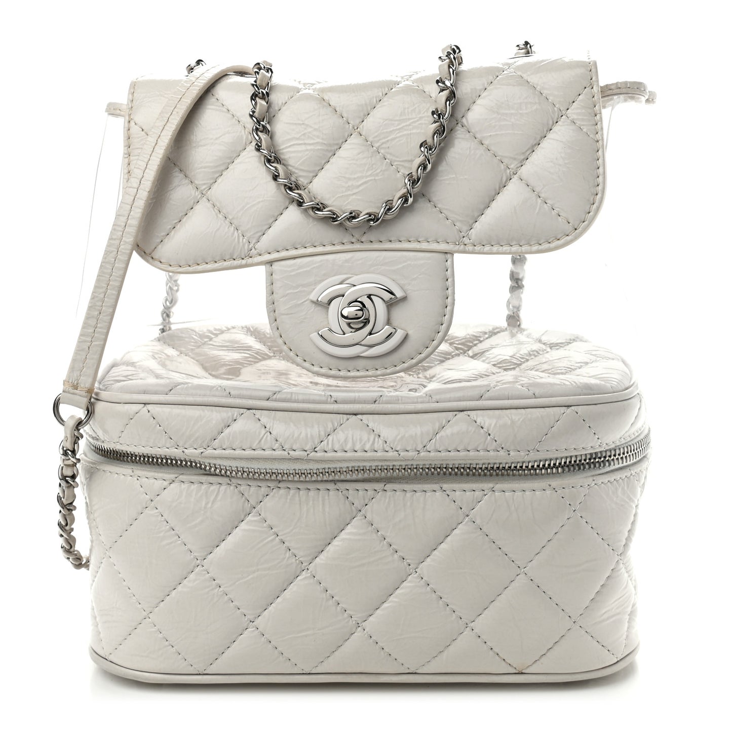 Crumpled Calfskin PVC Quilted Backpack White