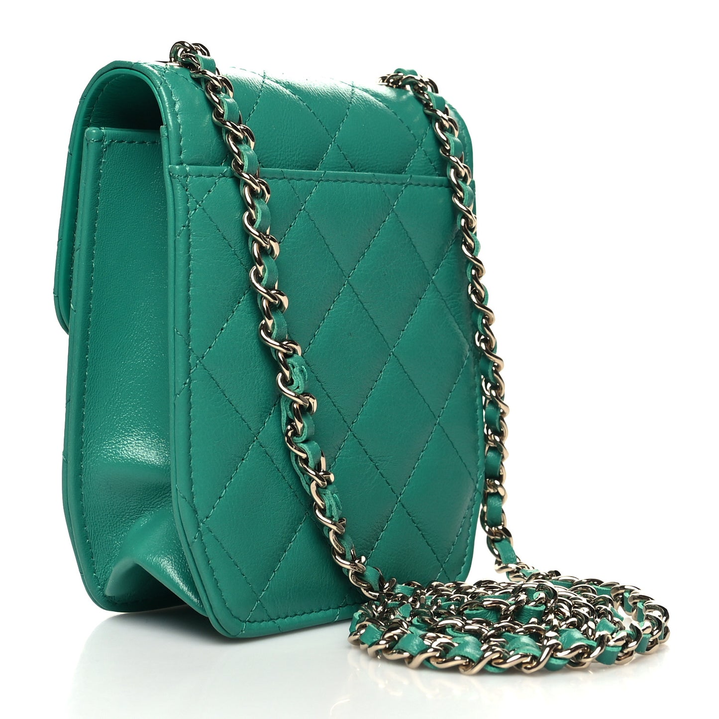 Calfskin Quilted Clutch With Chain Green