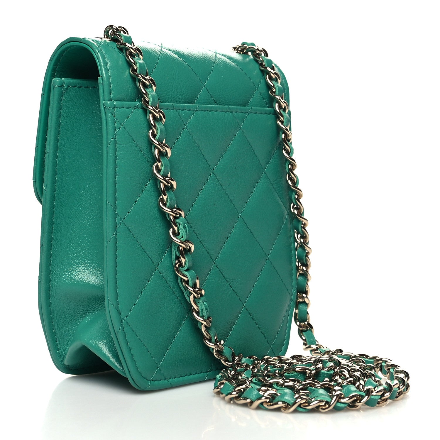 Chanel Calfskin Quilted Clutch With Chain Green 2 of 11