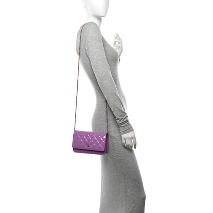 Chanel Patent Quilted Wallet On Chain WOC Purple 2 of 13