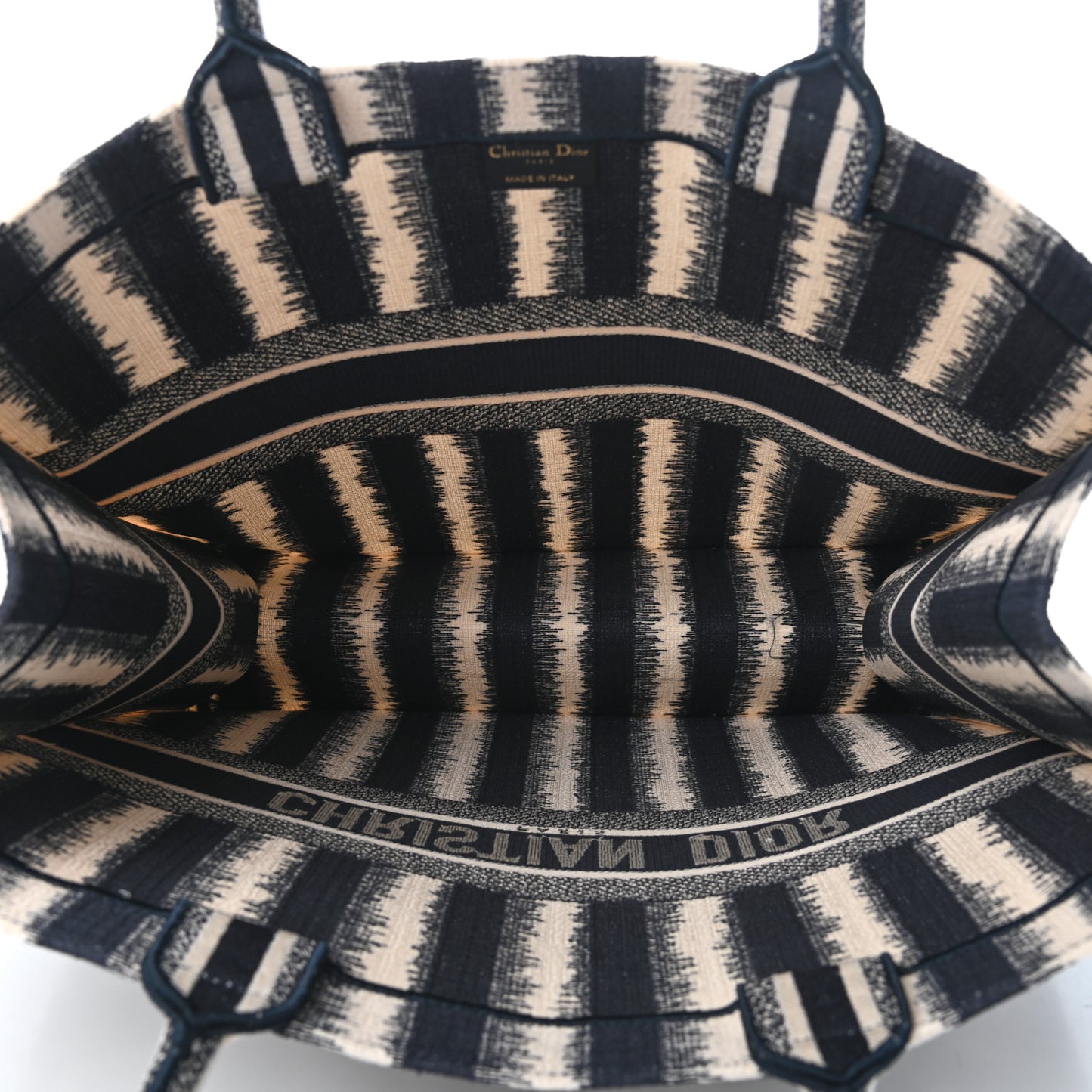Canvas Embroidered Striped Book Tote Black