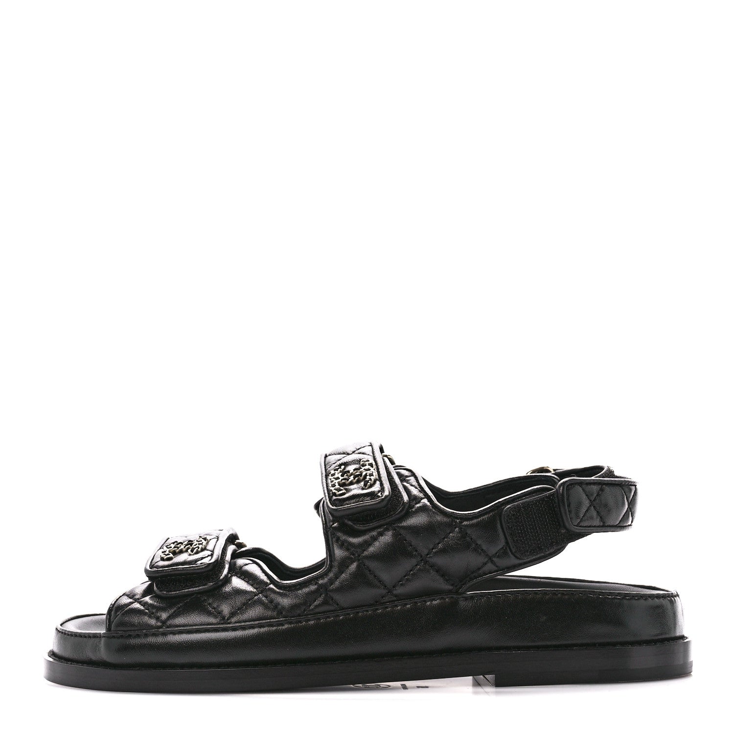 Chanel Lambskin Velcro Dad Sandals 36 Black 1 of 9