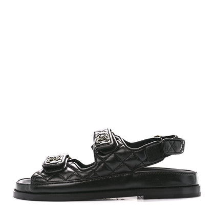 Chanel Lambskin Velcro Dad Sandals 36 Black 1 of 9