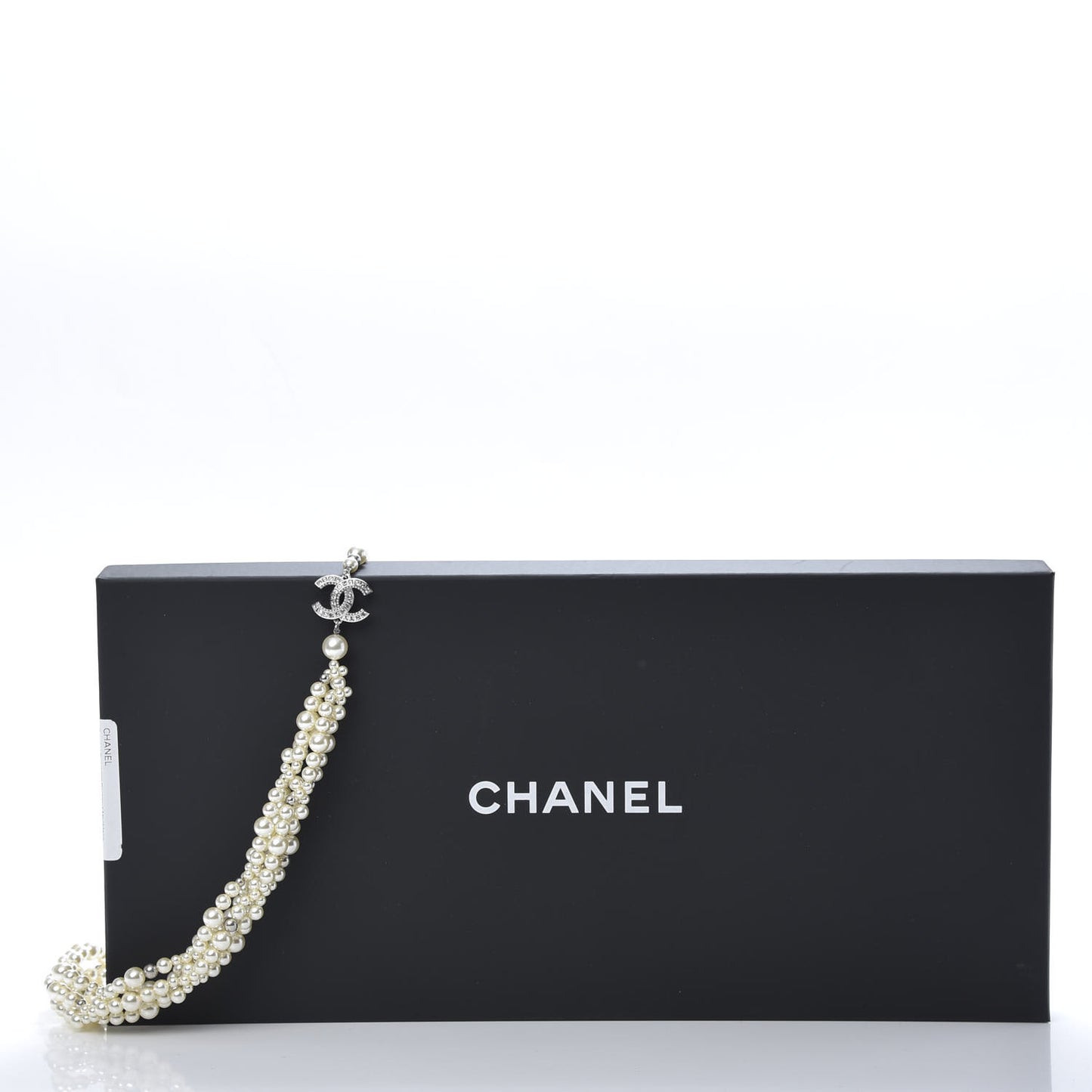 Crystal Pearl CC Braided Necklace Silver Pearly White