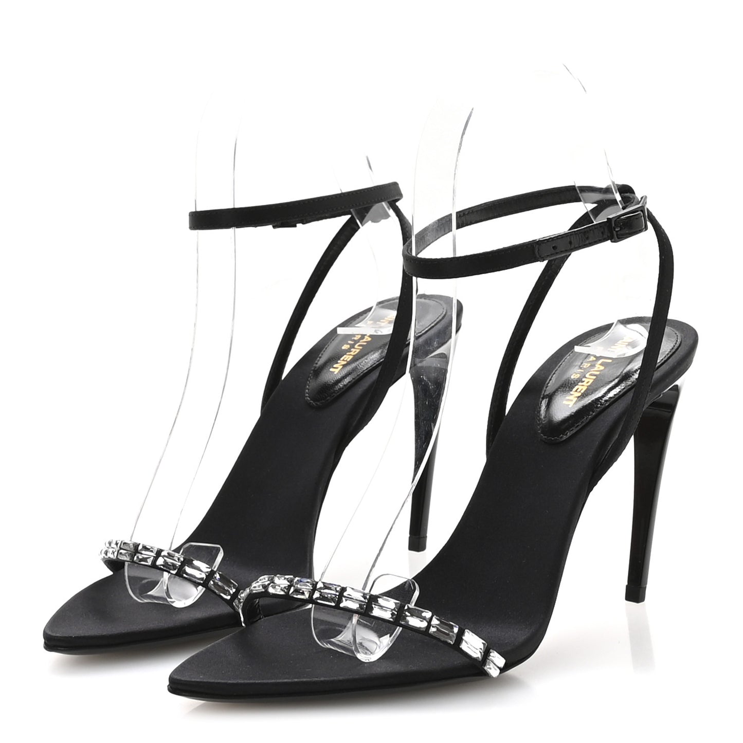 Crepe Satin Crystal New Nuit 90 Ankle Strap Sandals 36.5 Black