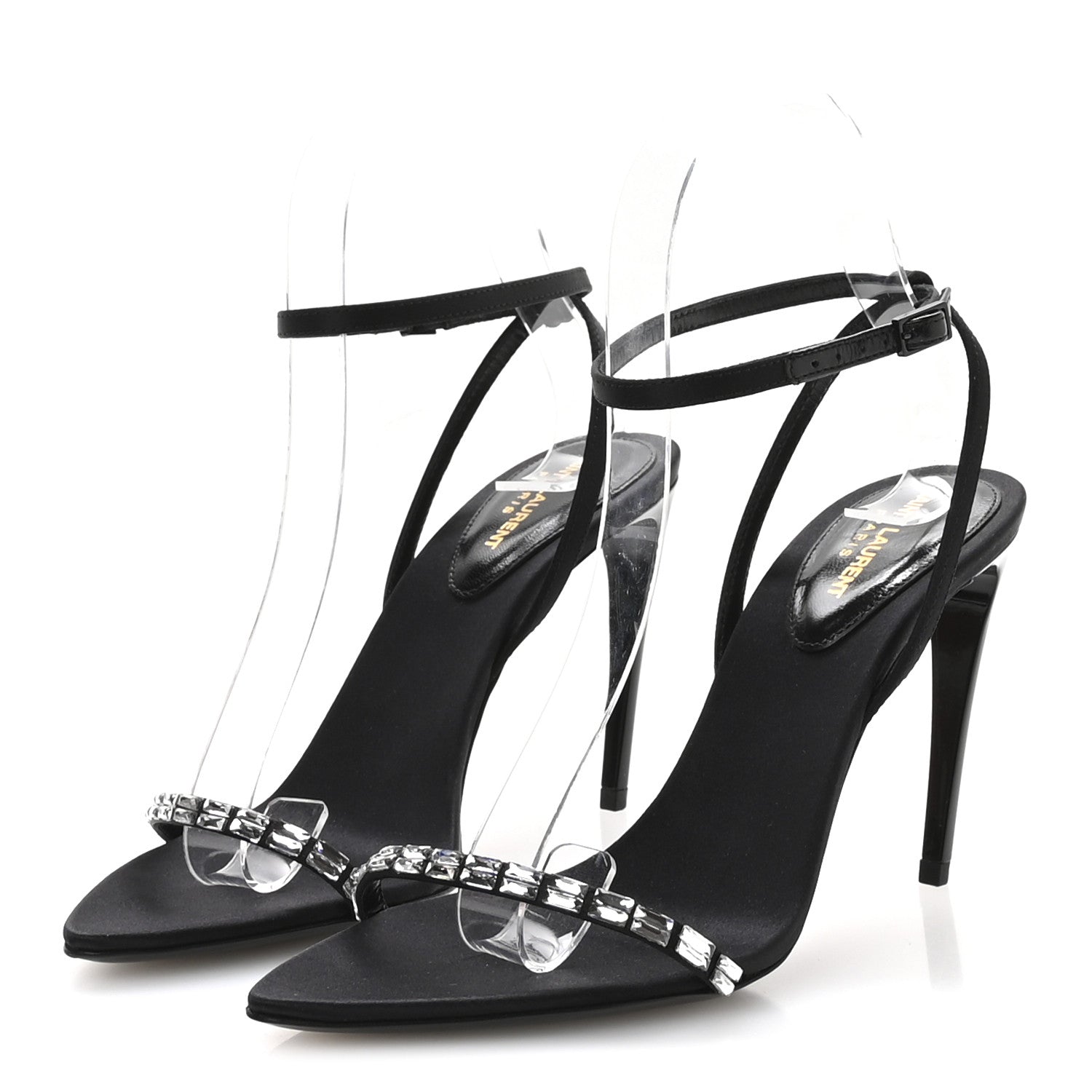 Saint Laurent Crepe Satin Crystal New Nuit 90 Ankle Strap Sandals 36.5 Black 4 of 9