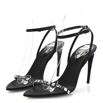 Saint Laurent Crepe Satin Crystal New Nuit 90 Ankle Strap Sandals 36.5 Black 4 of 9