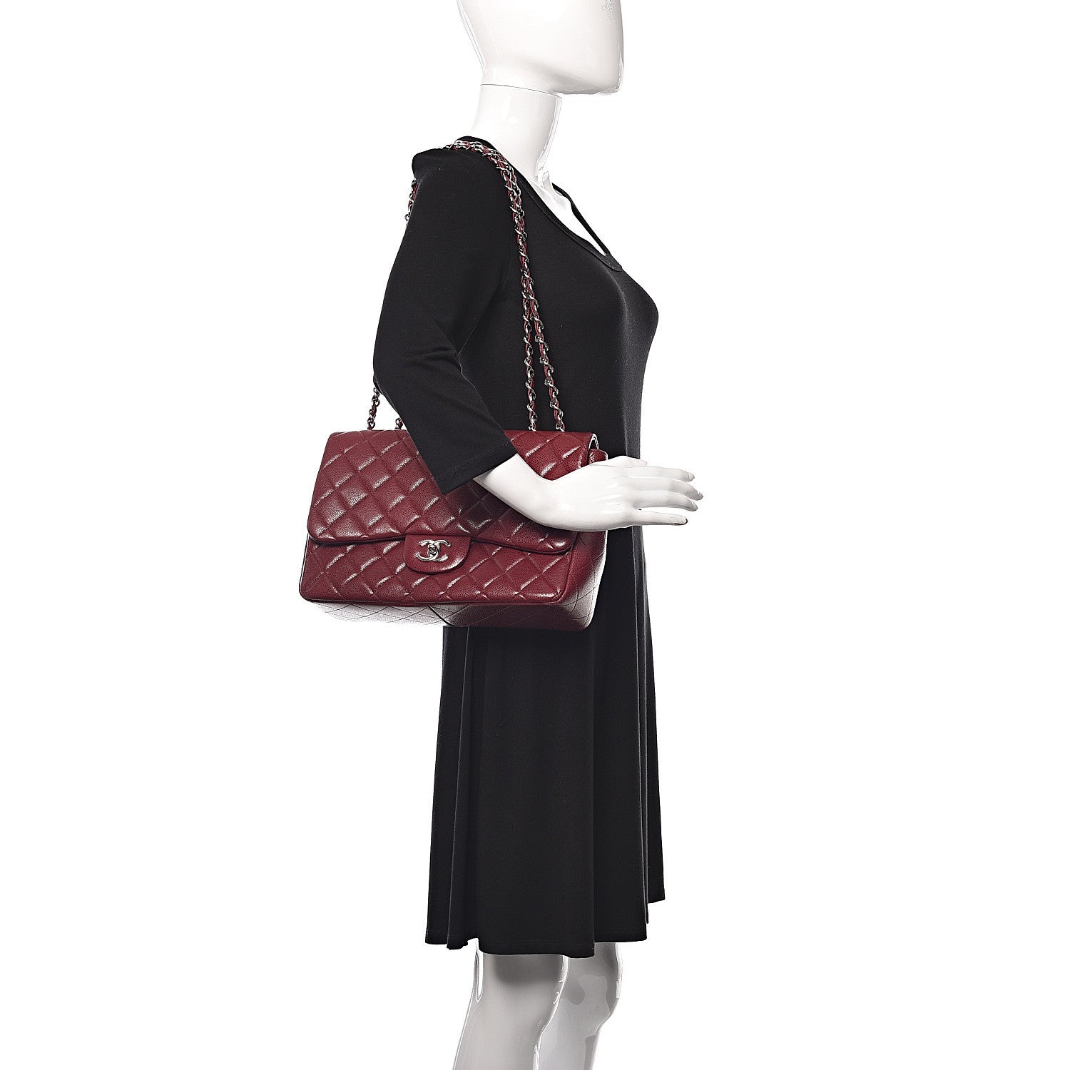 Chanel Caviar Quilted Jumbo Single Flap Dark Red 2 of 11