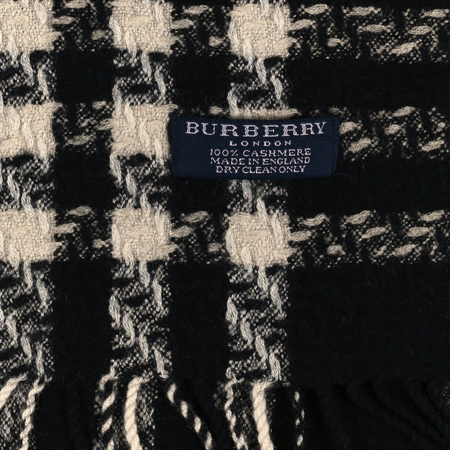 Cashmere Check Fringe Scarf Black Beige