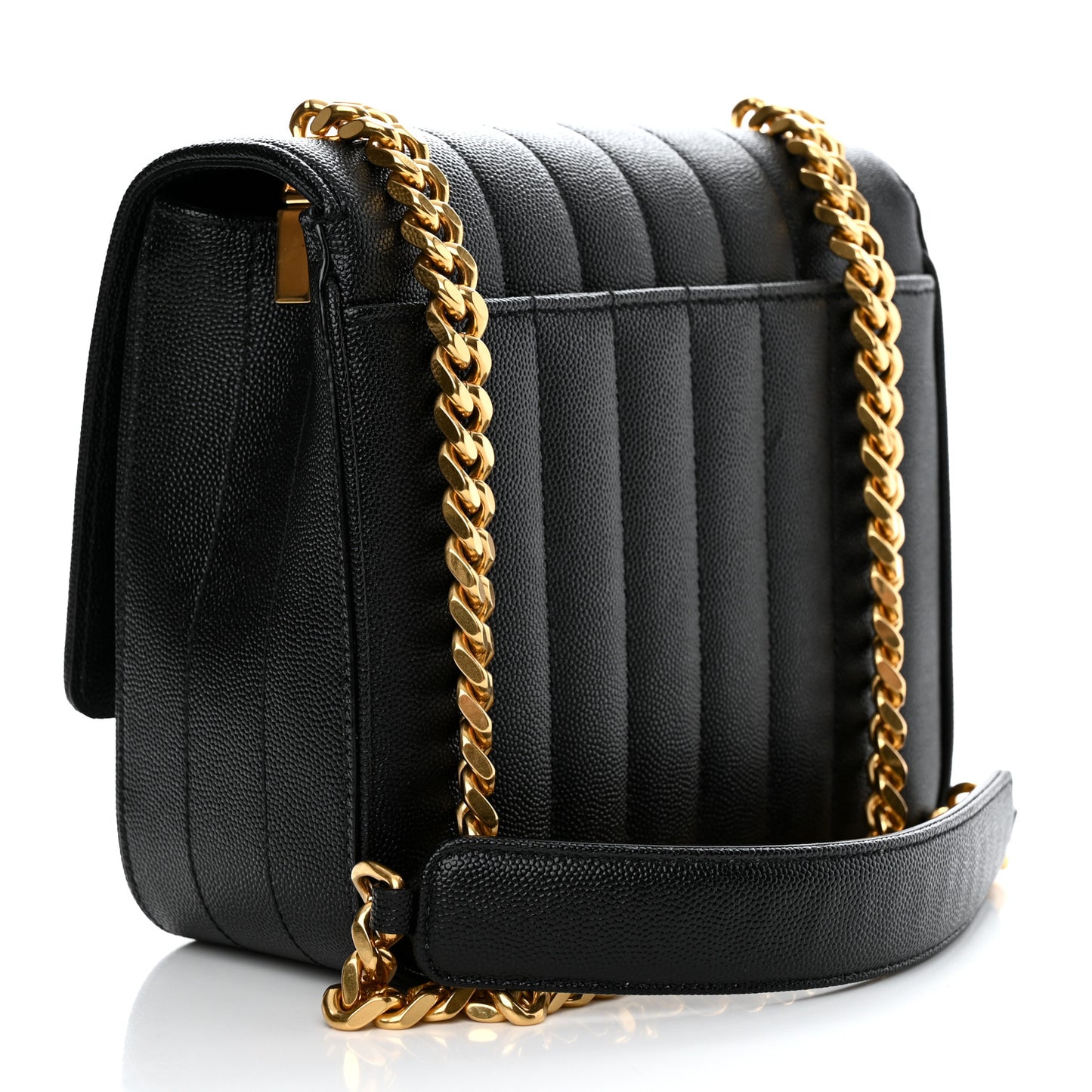 Grain De Poudre Matelasse Monogram Medium Vicky Chain Bag Black