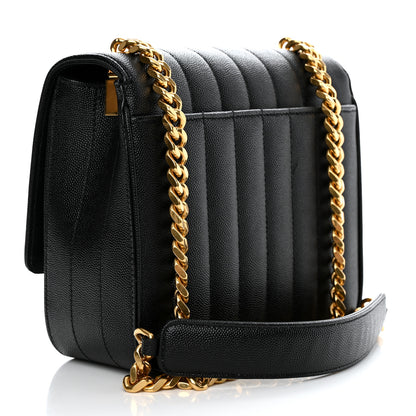Saint Laurent Grain De Poudre Matelasse Monogram Medium Vicky Chain Bag Black 3 of 10