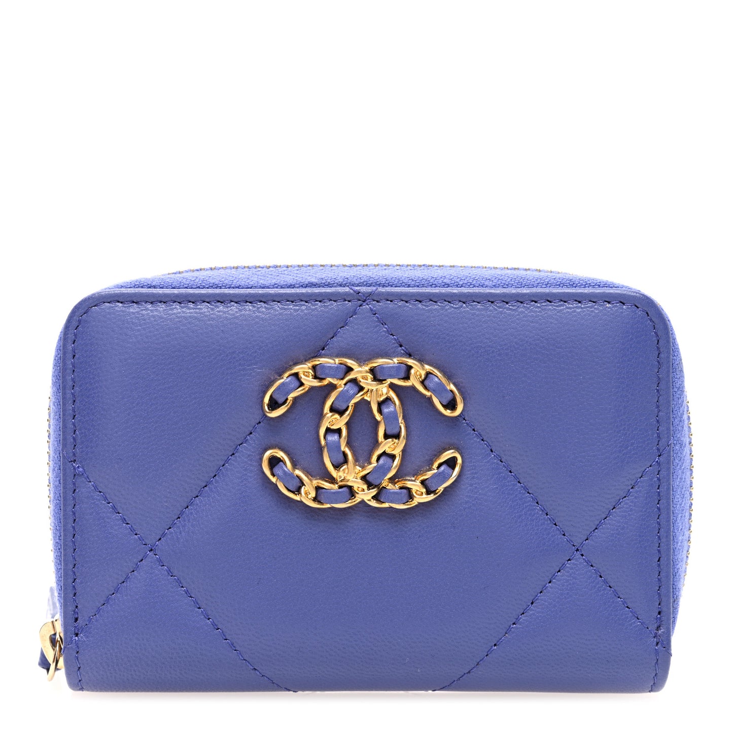 Lambskin Quilted Chanel 19 Zip Around Coin Purse Wallet  Purple