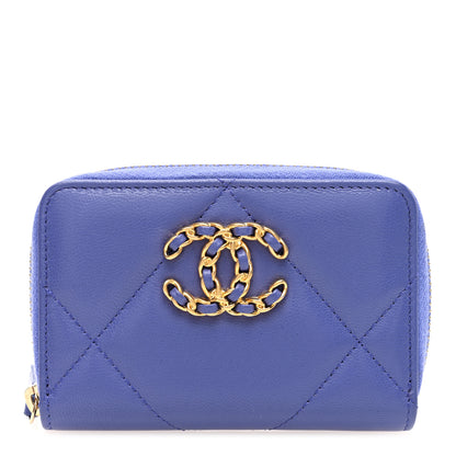 Chanel Lambskin Quilted Chanel 19 Zip Around Coin Purse Wallet  Purple 1 of 8