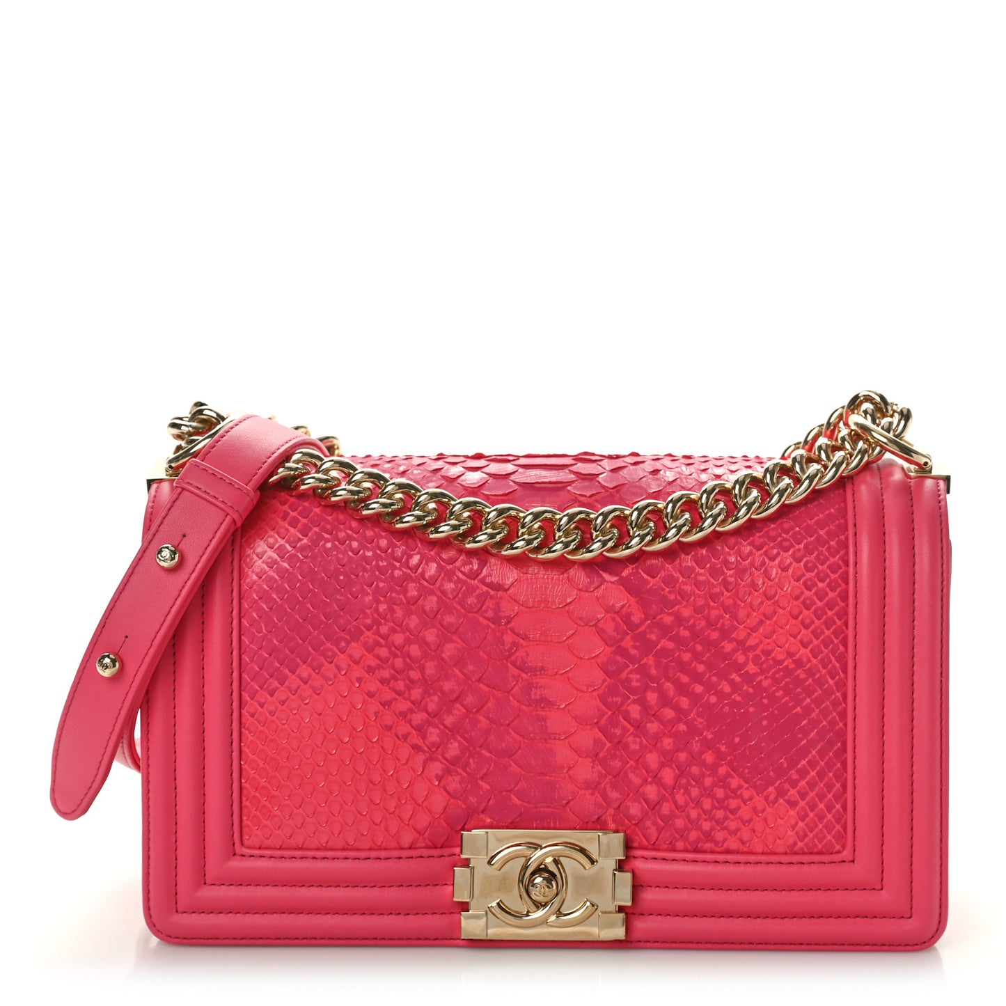 Snakeskin Medium Boy Flap Pink