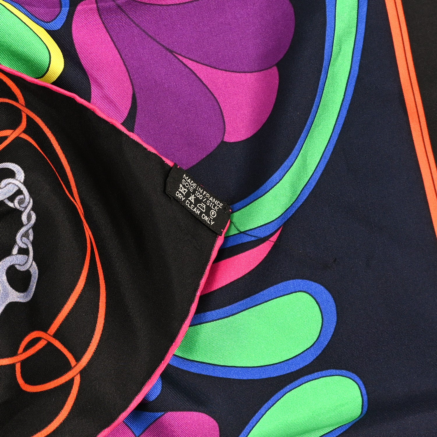 Hermes Silk Folklore Scarf 140 Caban Black Fuchsia 1982988