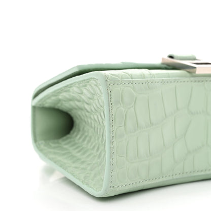 Balenciaga Shiny Calfskin Crocodile Embossed Hourglass Top Handle Bag XS Light Green 10 of 11