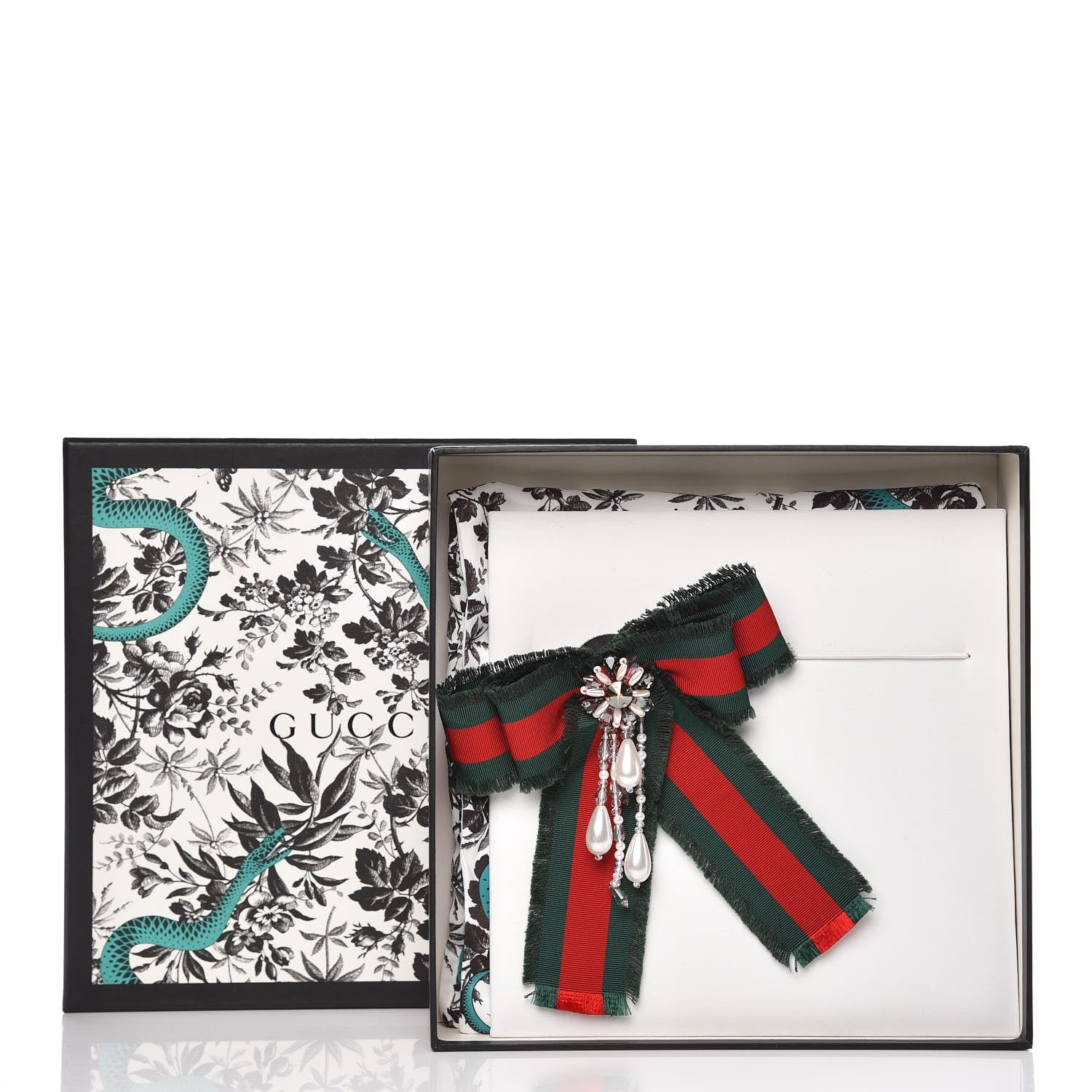 Gucci Grosgrain Web Pearl Crystal Bow Brooch 5 of 5