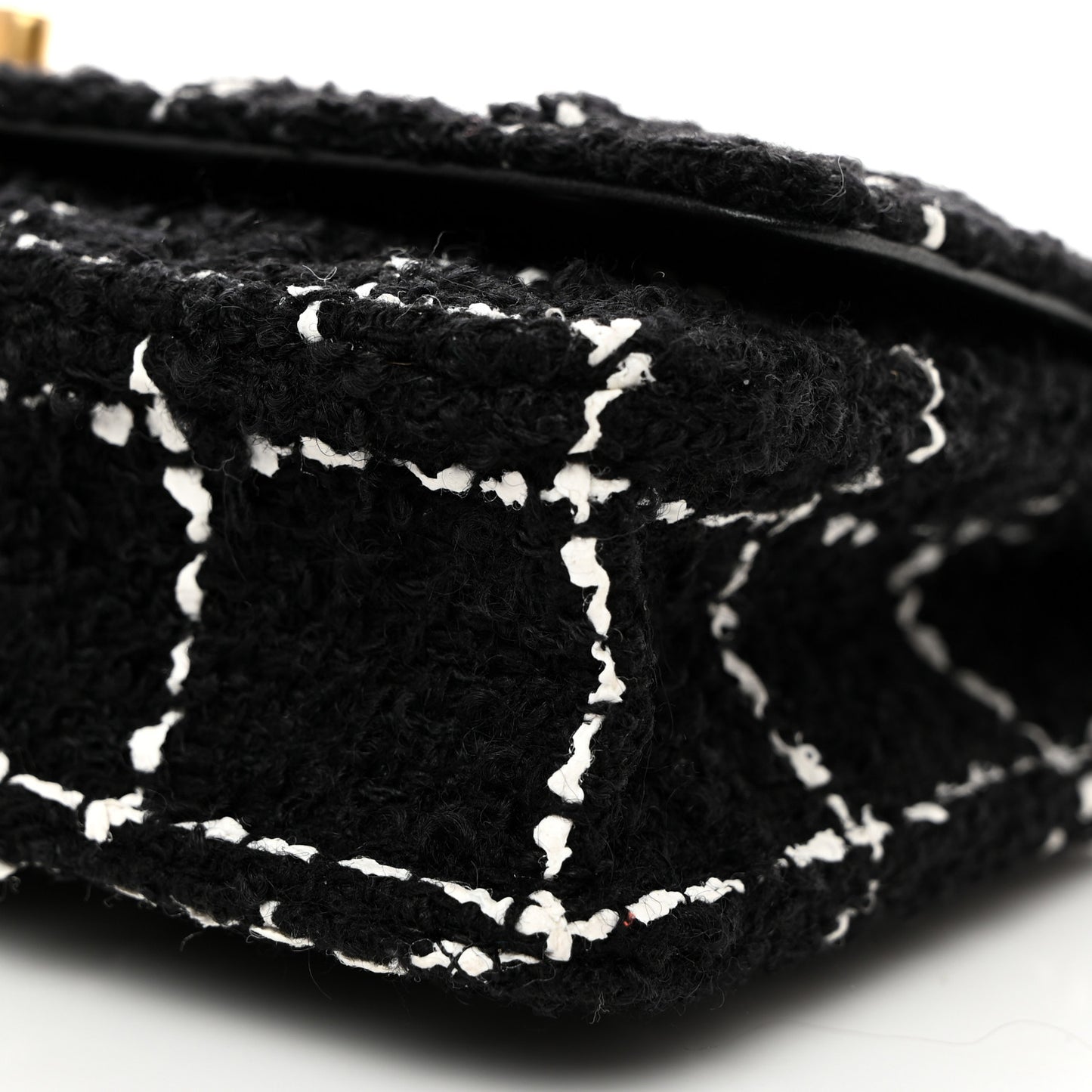 Tweed Quilted Mini Rectangular Pearl Crush Flap Black