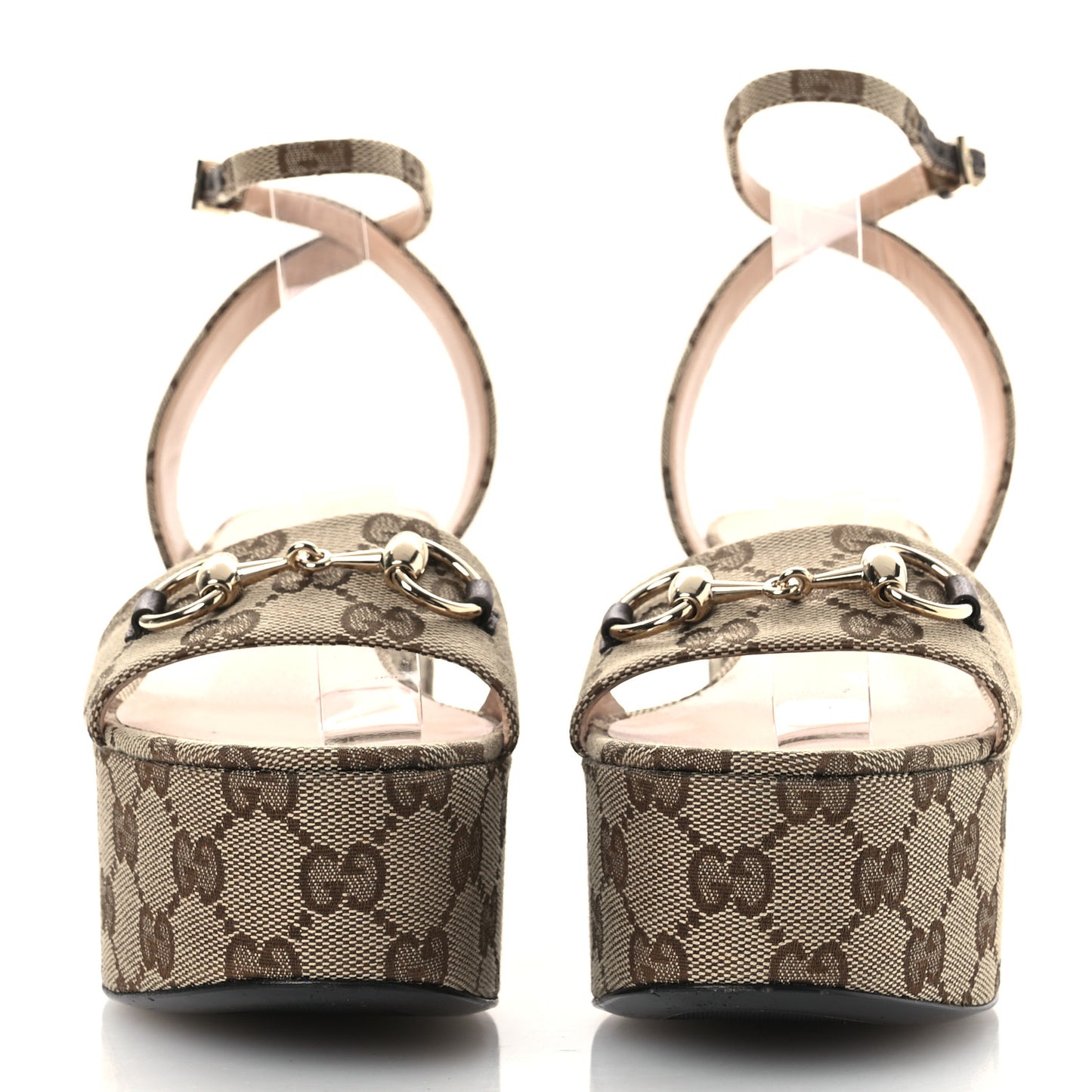 Monogram Nappa Chalotte Horsebit Ankle Strap 75mm Flatform Sandals 35.5 Beige Ebony