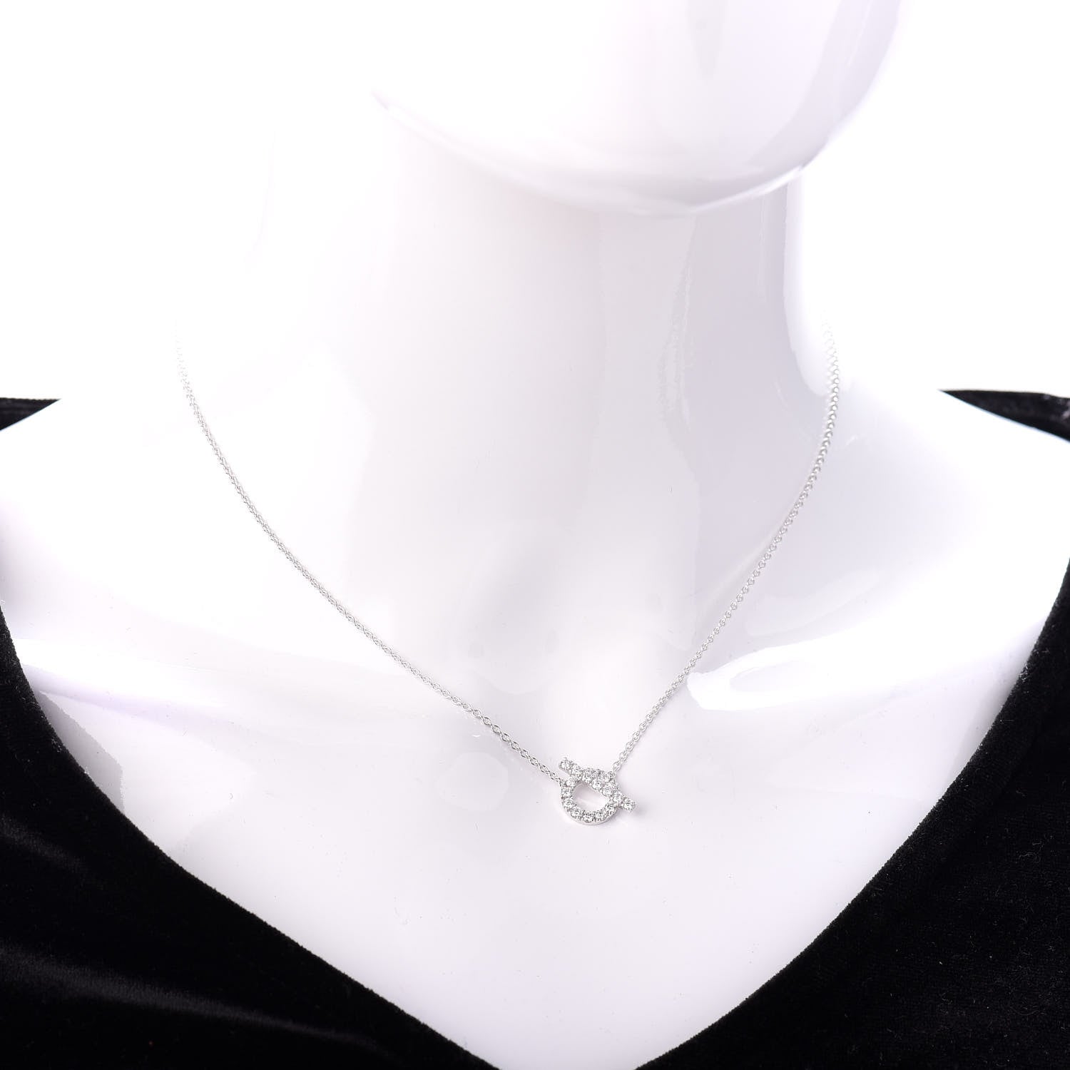 Hermes 18K White Gold Diamond Finesse Pendant Necklace 2 of 6