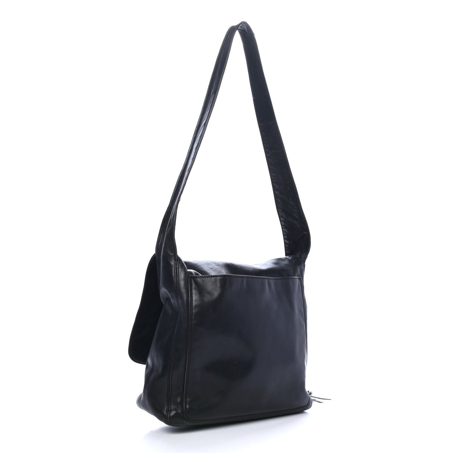 Lambskin CC Tassel Shoulder Flap Bag Black