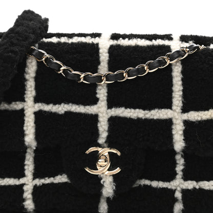 Chanel Shearling Lambskin Large Fluffy Tartan Single Flap Black White 8 of 11