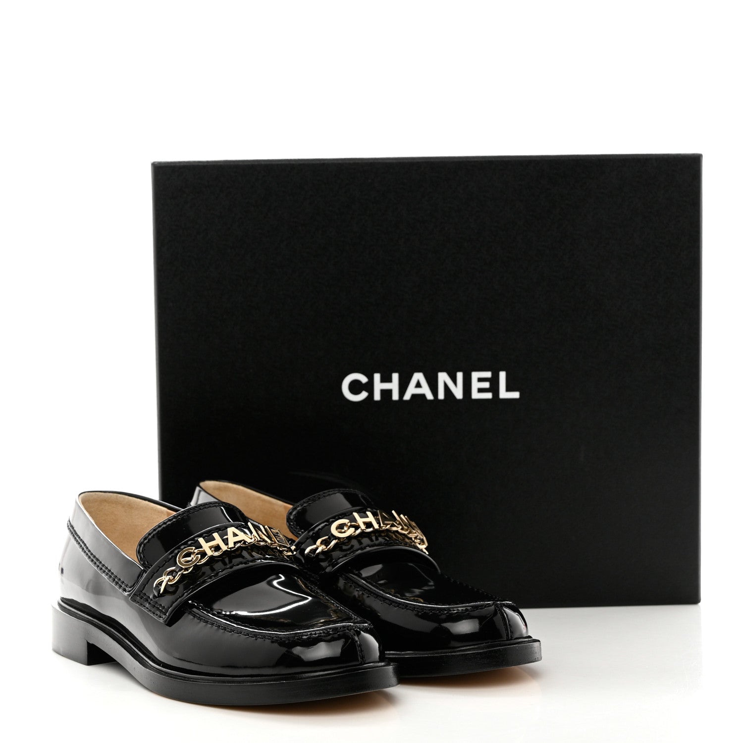 Chanel Shiny Calfskin Logo Loafers 37 Black 8 of 8