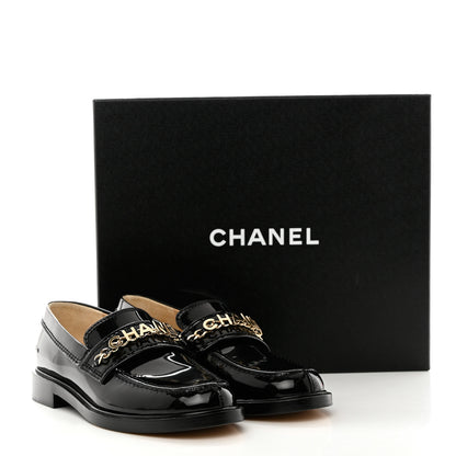 Chanel Shiny Calfskin Logo Loafers 37 Black 8 of 8
