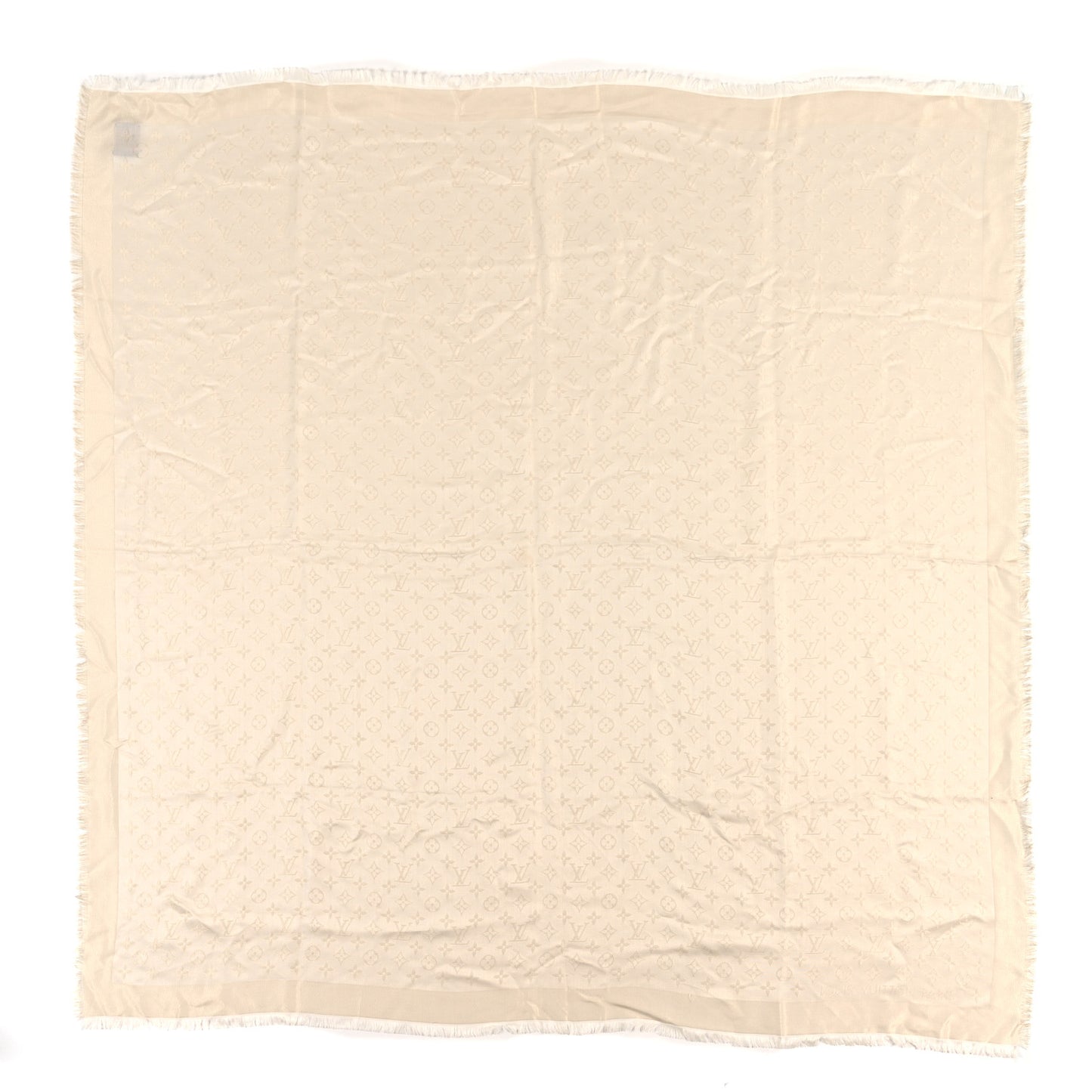 Silk Wool Monogram Shine Shawl White