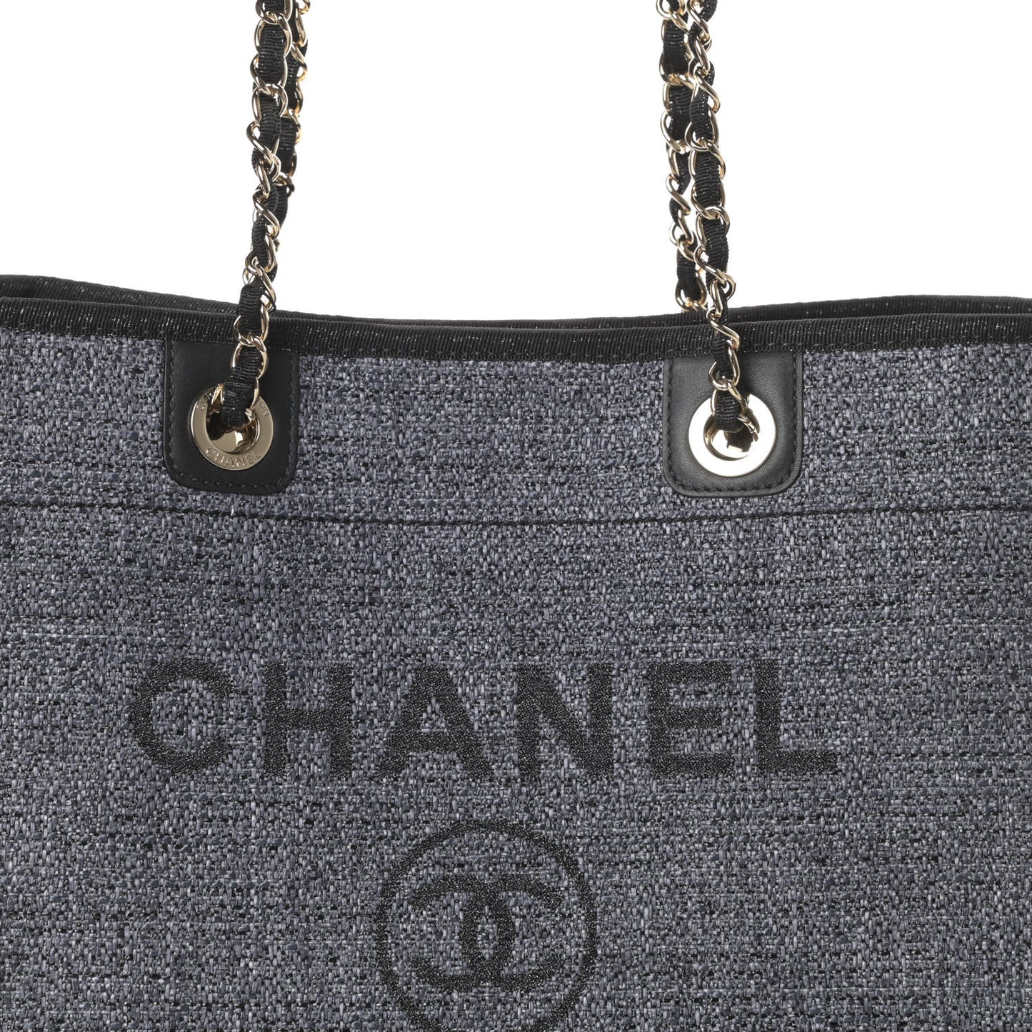 Woven Straw Raffia Small Deauville Tote Charcoal