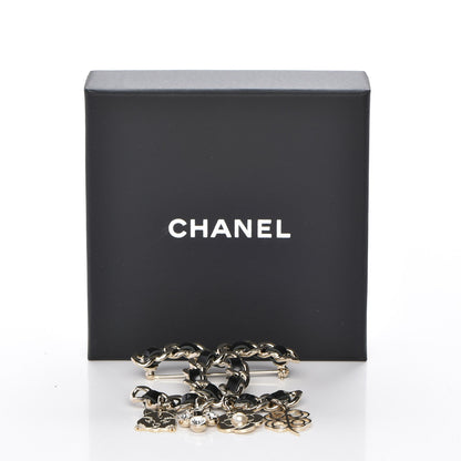 Chanel Lambskin Crystal Chain CC Charms Brooch Black Gold 4 of 4