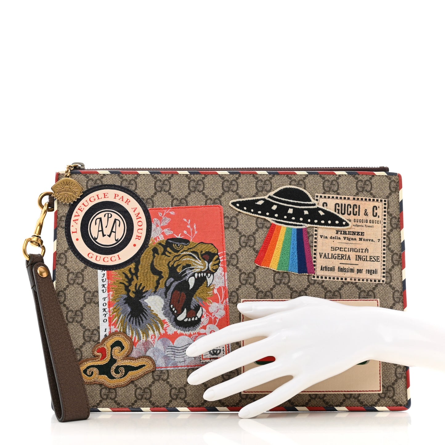 GG Supreme Monogram Courrier Documents Holder Beige New Acero