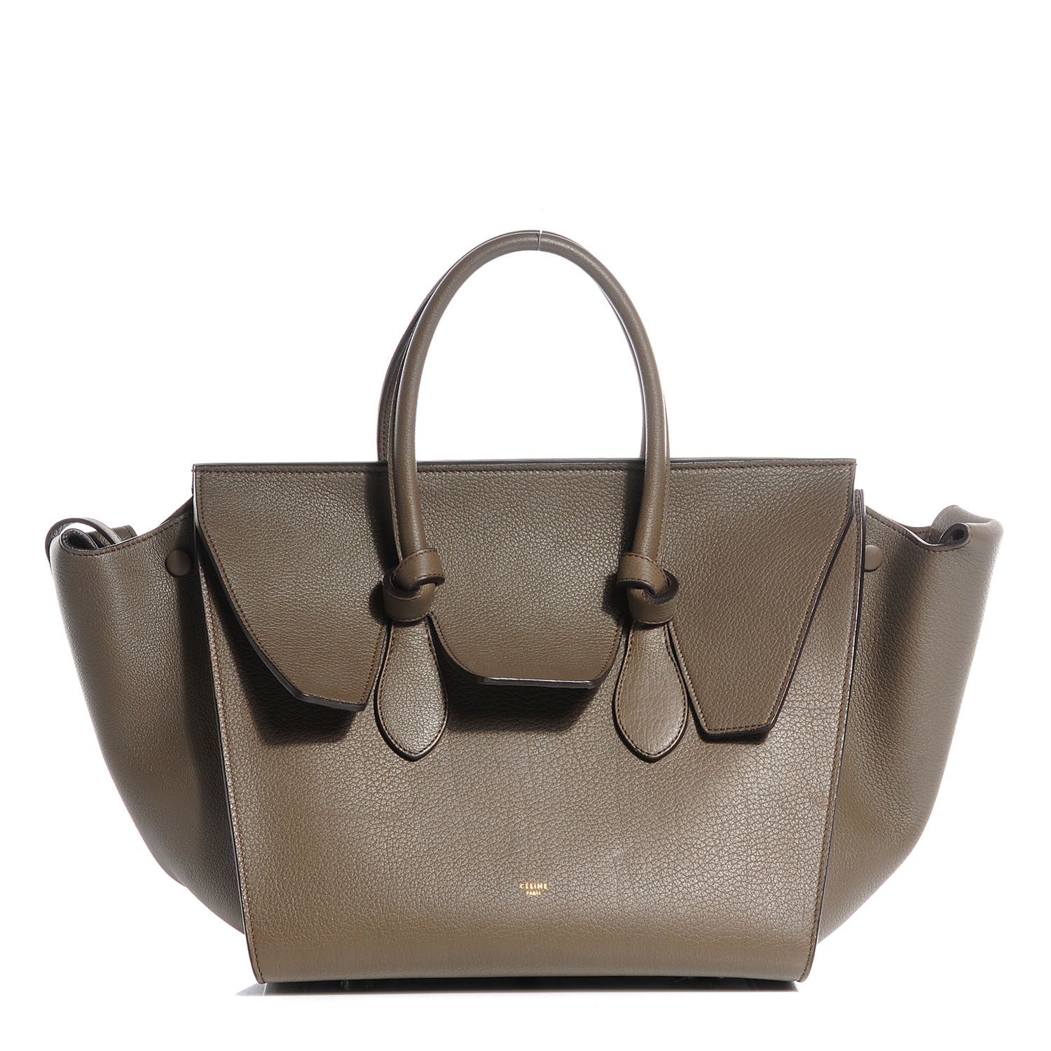 Celine Grained Calfskin Tie Knot Small Tote Dark Khaki 1 of 8